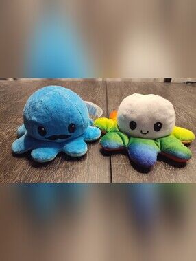 Set Of 2 TeeTurtle Reversible Octopuses One Blue and One Rainbow